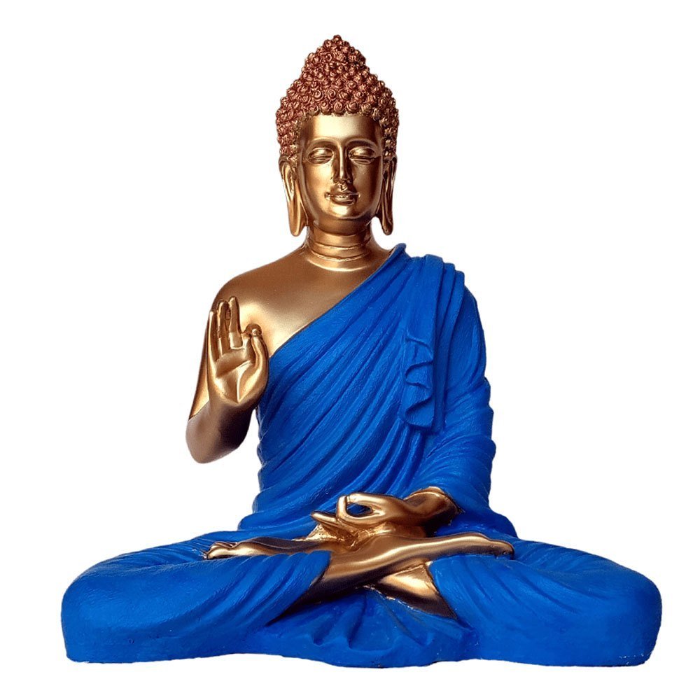 Polyresin Sitting Handmade Blue and Gold Meditating Buddha for Mindful Spaces Buddha Idol Statue Showpiece for Homedecor Decoration Gift Gifting Items